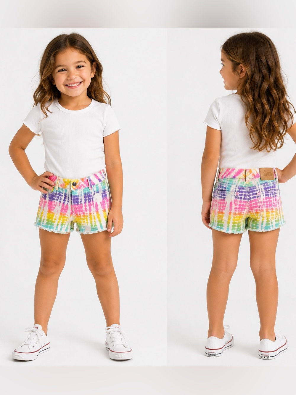 Circo Girls Rainbow Tie Dye Denim Shorts Colorful Summer Cut-Offs Medium